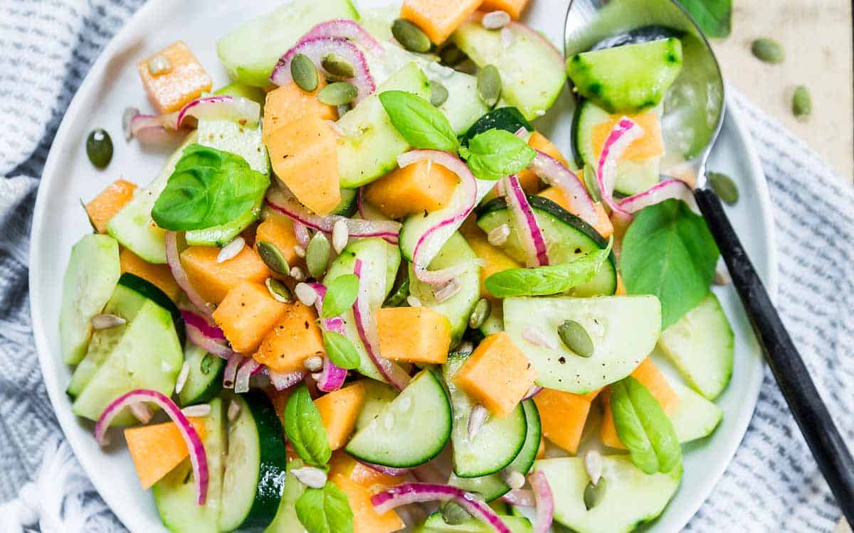 Summer cucumber and melon salad is healthy, refreshing and simple to throw together for any cookout or party.