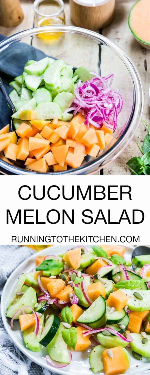 Try this summery cucumber melon salad for your next cookout or picnic. It's refreshing and simple to throw together!
