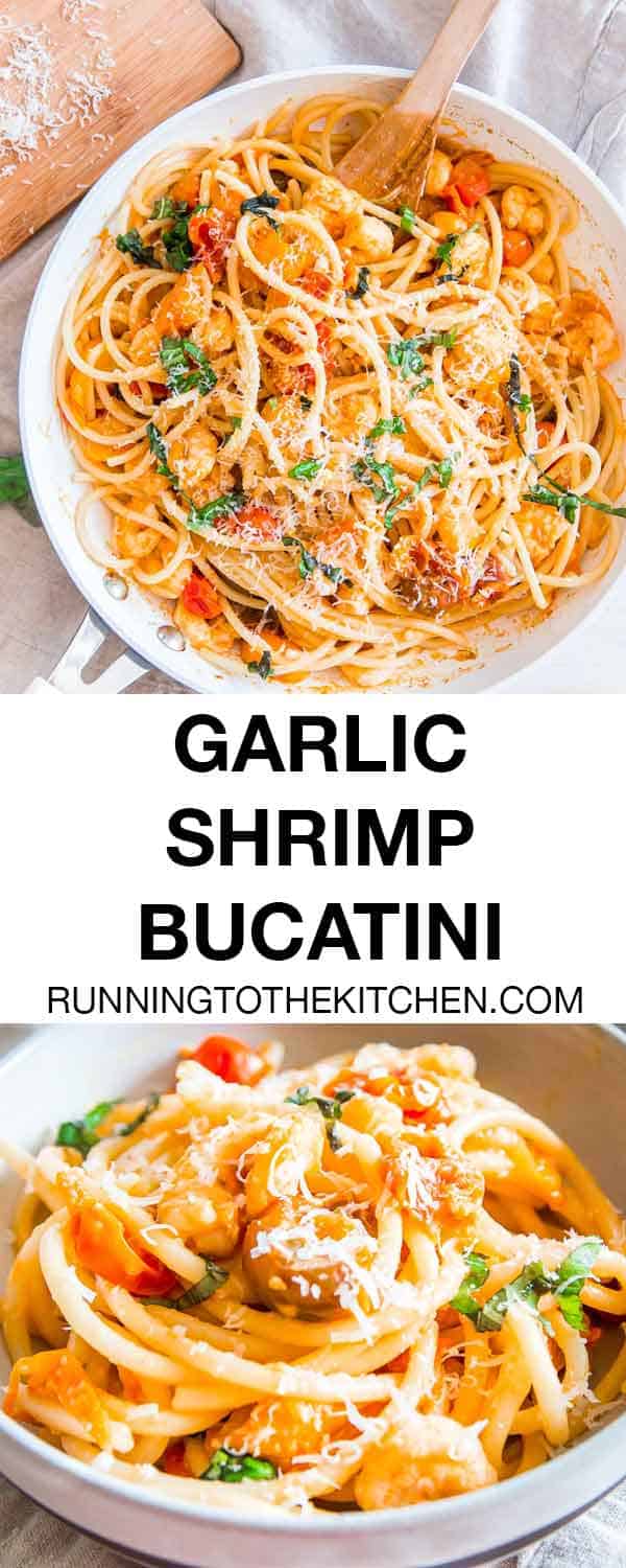 When you need an easy dinner in minutes, this garlic shrimp bucatini recipe is the answer!