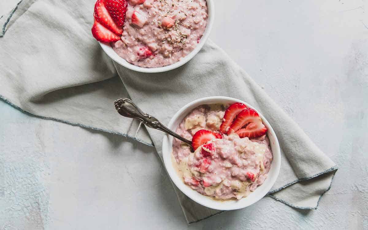 Strawberry oats use real strawberries and milk to create a creamy, fluffy bowl of strawberry oatmeal you'll love for breakfast.