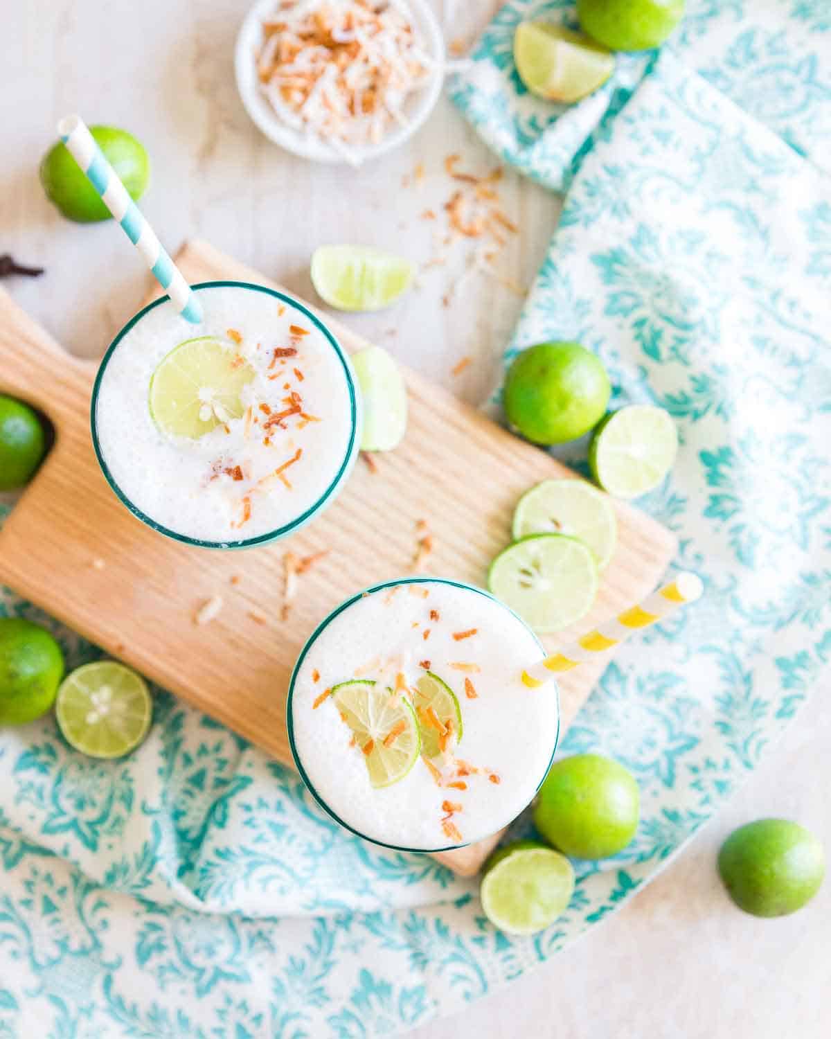 A refreshing lime and coconut smoothie recipe that tastes just like key lime pie.