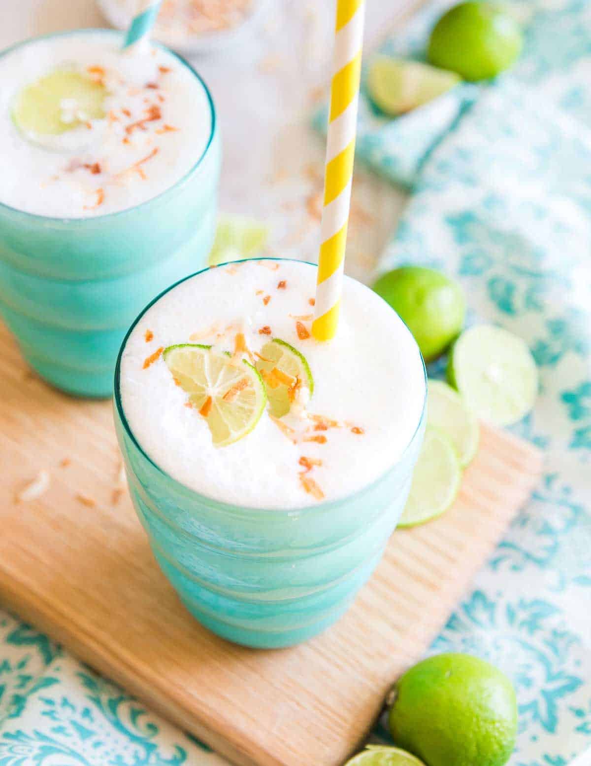 This key lime smoothie made with light coconut milk tastes just like key lime pie and the tropics. It's the perfect drink for summer!