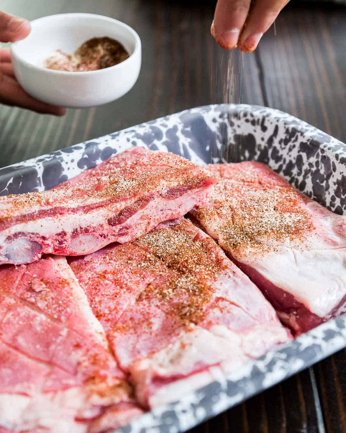 An easy lamb ribs recipe with BBQ dry rub and sauce.