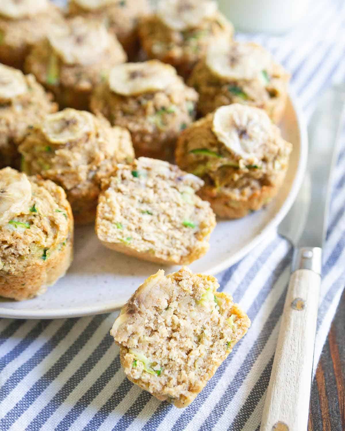 These zucchini banana mini-muffins are naturally sweetened, super moist and the perfect bite-sized snack.