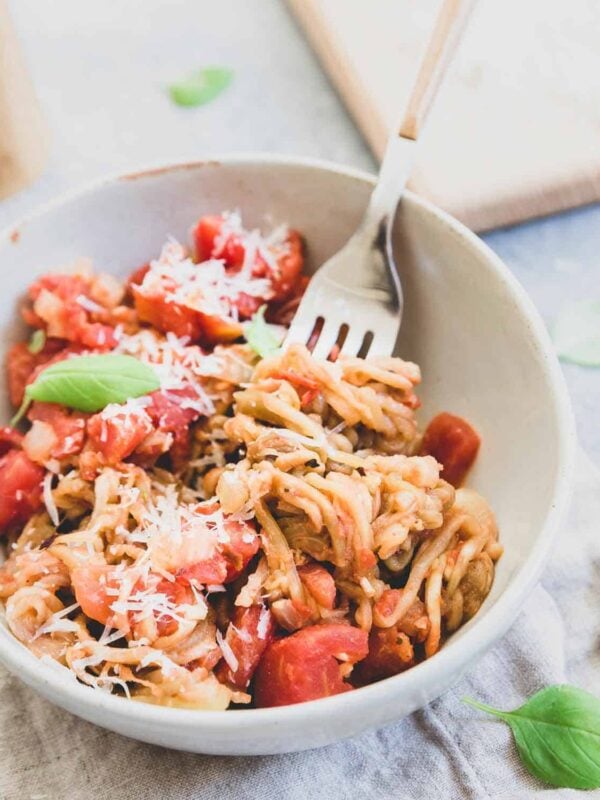 Eggplant noodles with tomato basil sauce