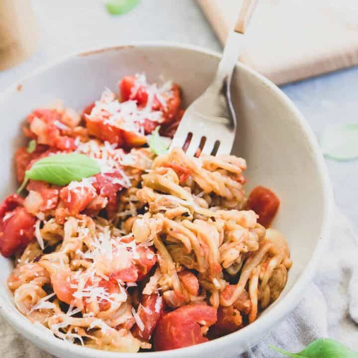 Eggplant noodles with tomato basil sauce