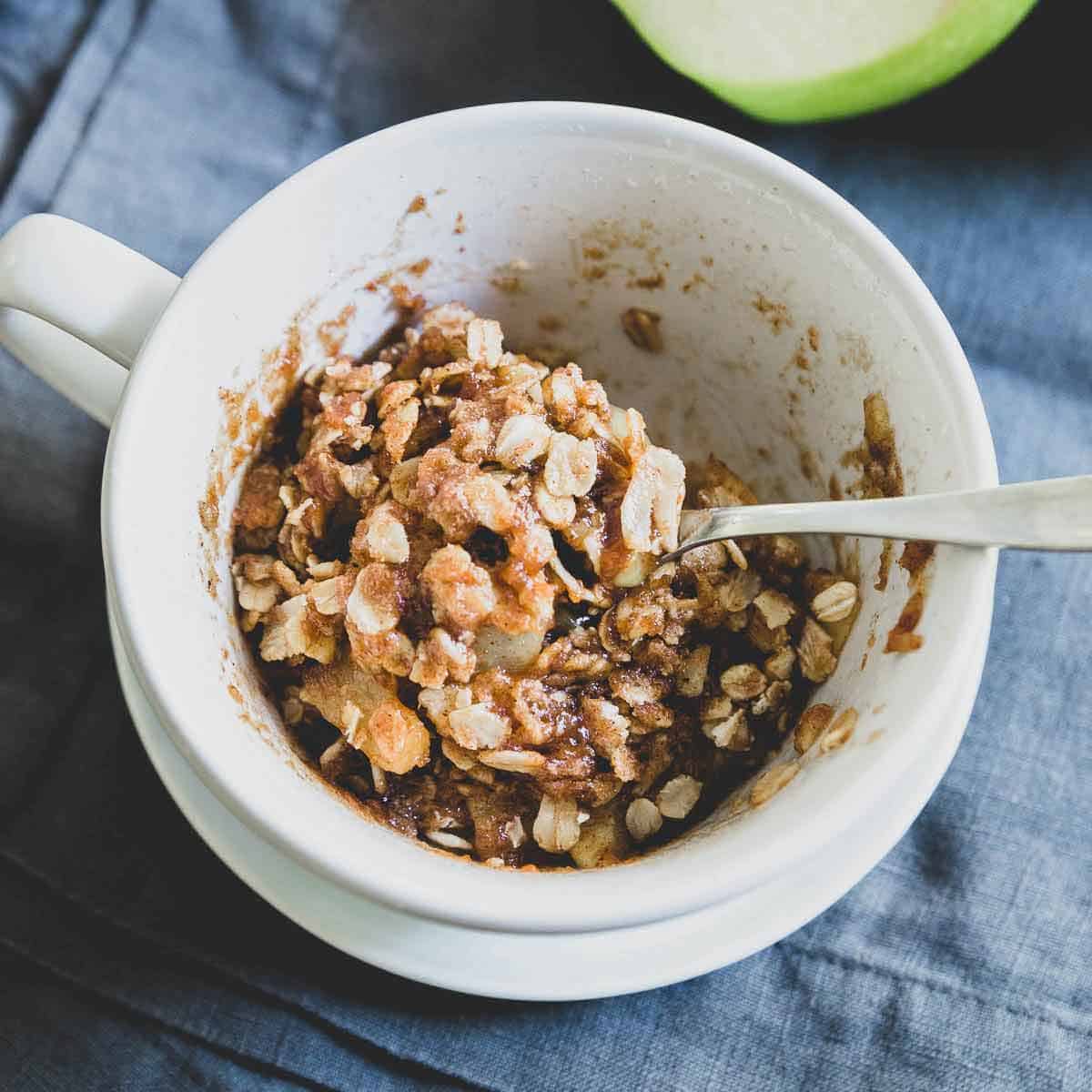 This recipe shows you how to make apple crisp in the microwave for a single serving dessert.