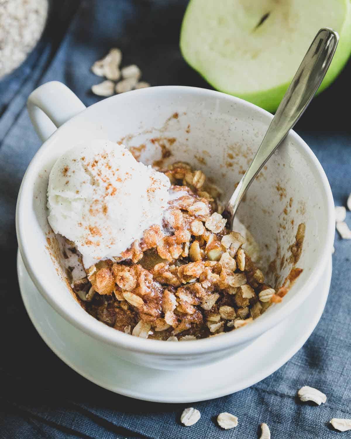 This easy microwave apple crisp recipe is a quick single serve option when you need a delicious fall dessert in minutes. Top with a scoop of ice cream or some whipped cream and enjoy!
