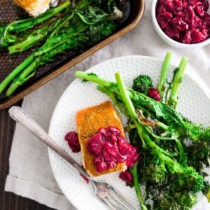 cinnamon turmeric sheet pan salmon with cherry sauce