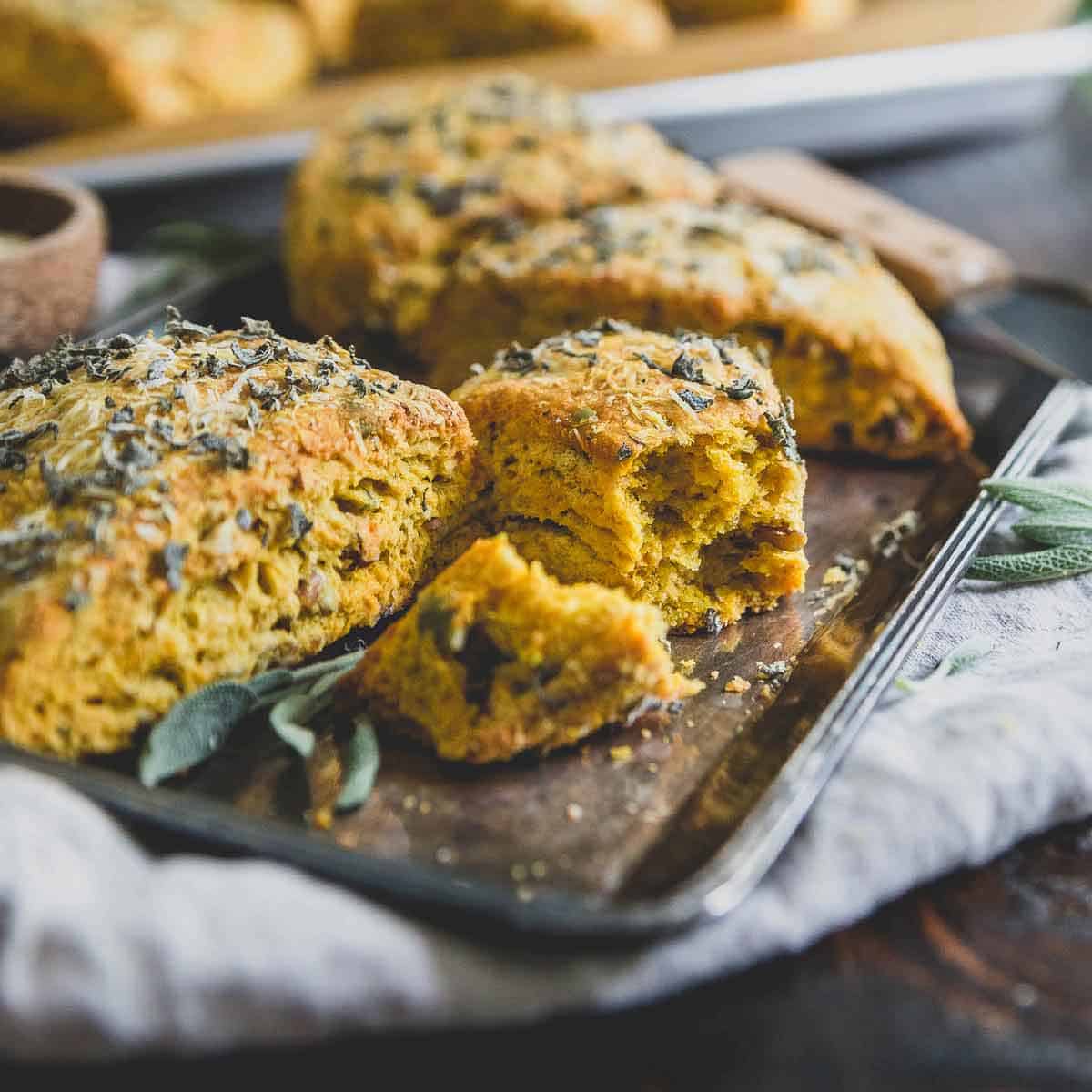 Buttery, flaky and filled with savory flavors, these pumpkin scones are perfect for the holidays.