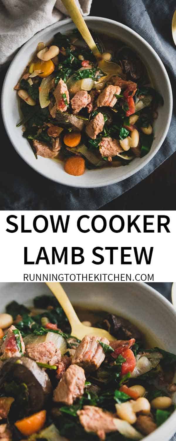 The perfect winter lamb stew recipe made in the slow cooker and filled with hearty vegetables and white beans.