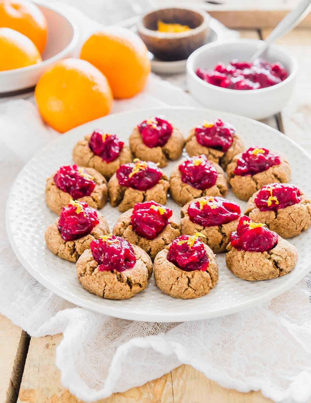 cranberry orange thumbprint almond pulp cookies