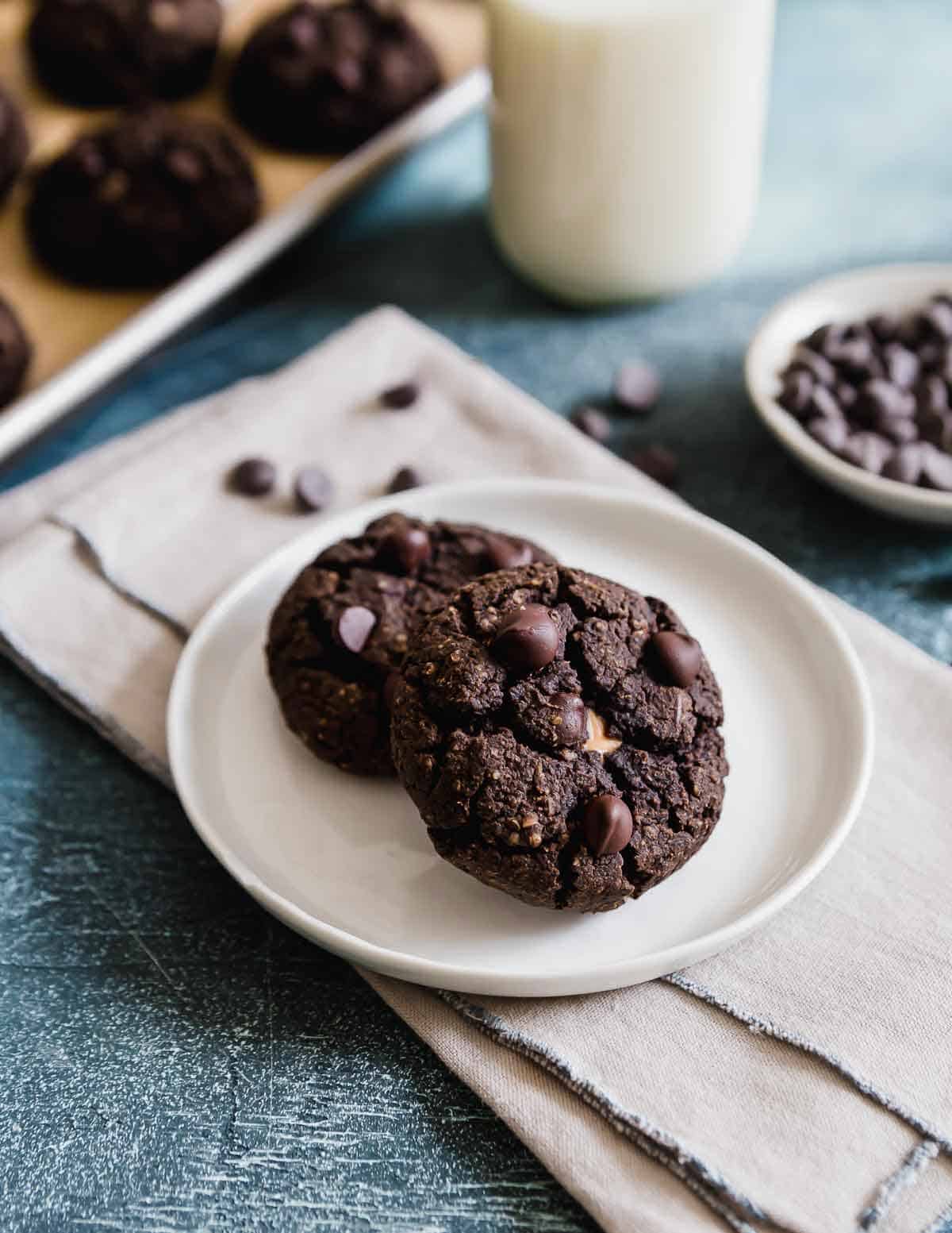 Fudgy black bean cookies stuffed with peanut butter