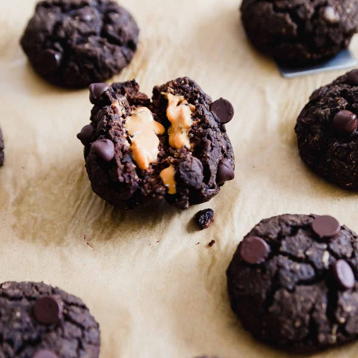 Gluten-free peanut butter stuffed black bean cookies