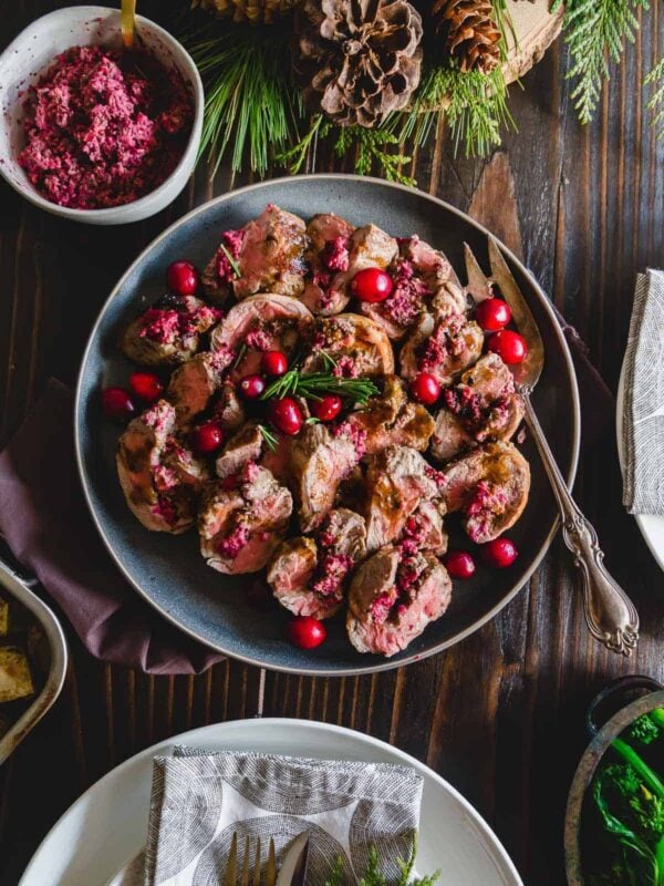 Cranberry pesto stuffed lamb.