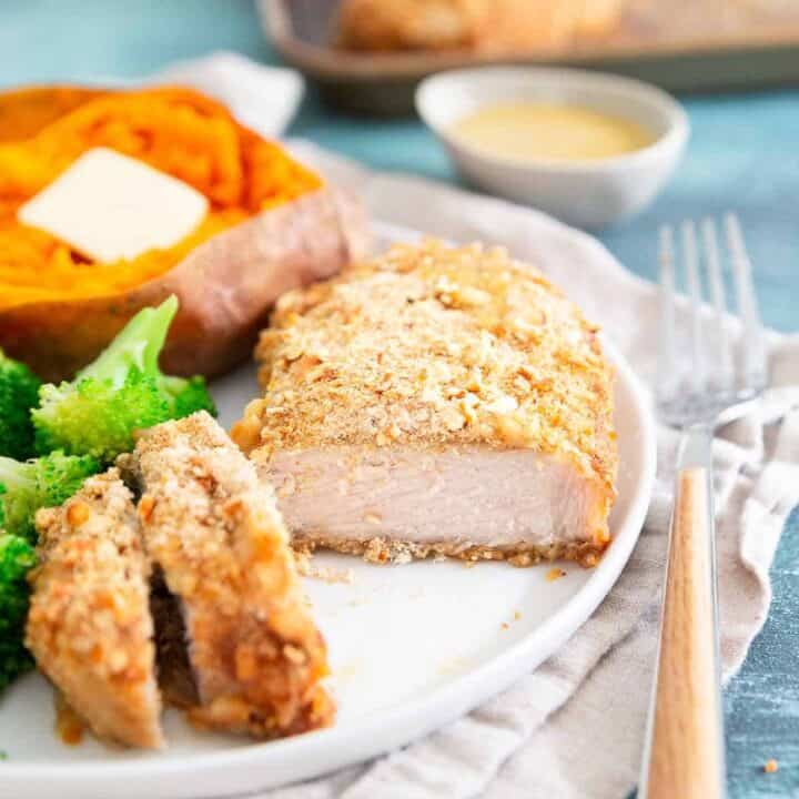 pretzel crusted baked pork chops