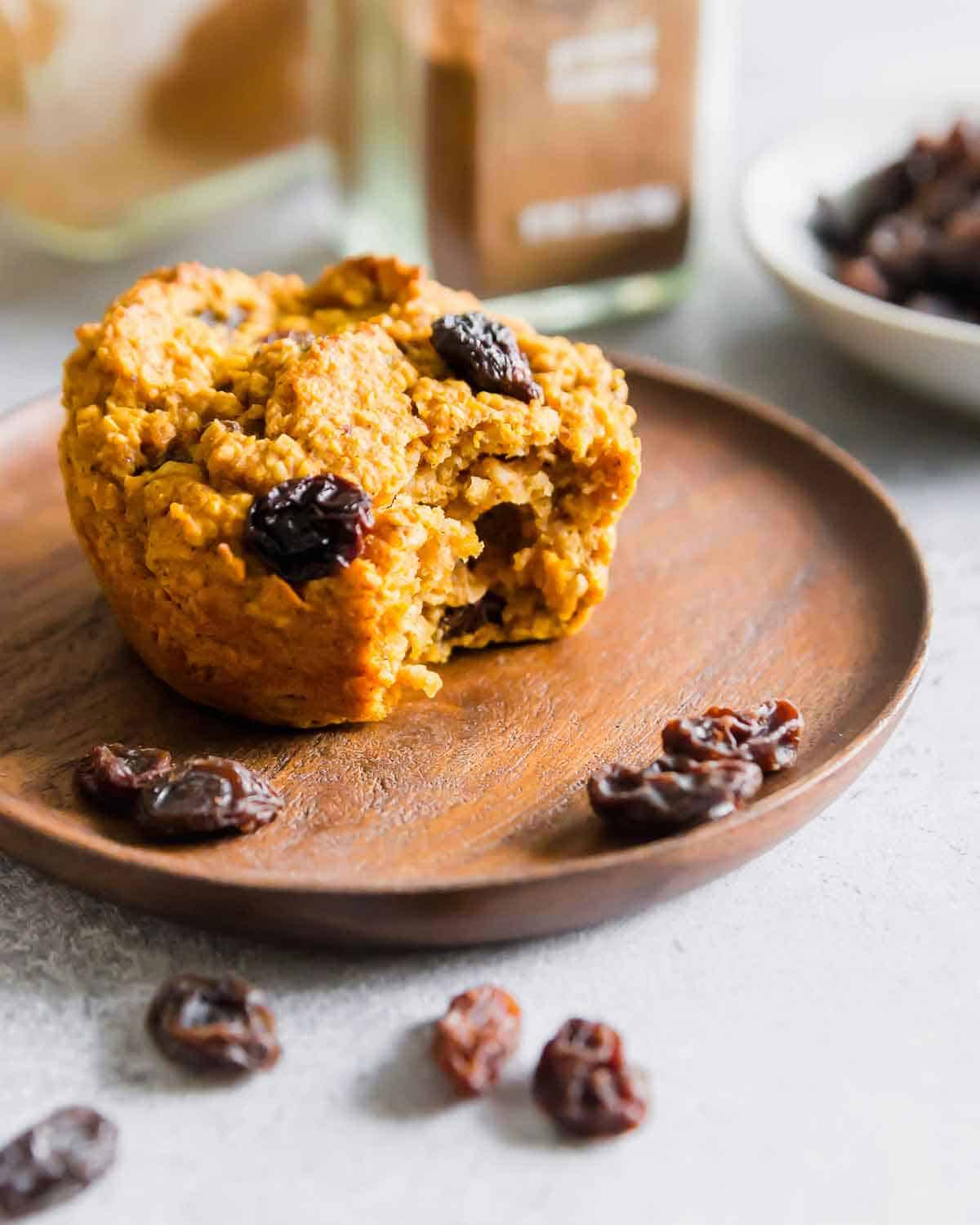 Bran muffins made with sweet potato puree and packed with raisins are a nutritious, gluten-free and vegan snack perfect for colder weather.