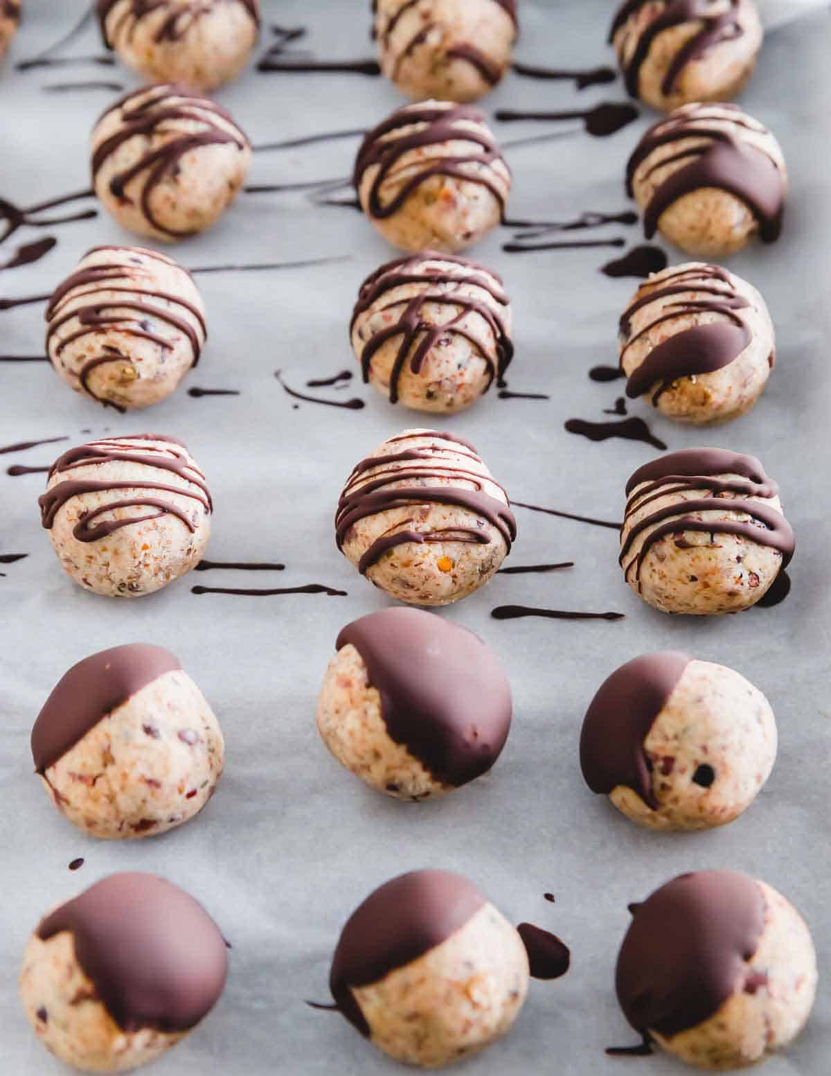 Edible healthy cookie dough bites made with almond pulp or almond flour are a delicious tasty treat.