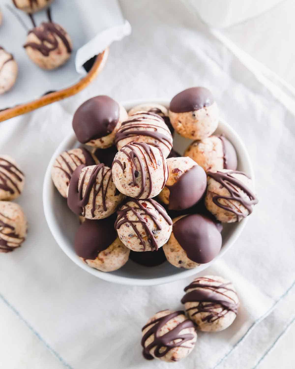 Healthy chocolate chip cookie dough bites have a wholesome, nutritious ingredient list and delicious taste.