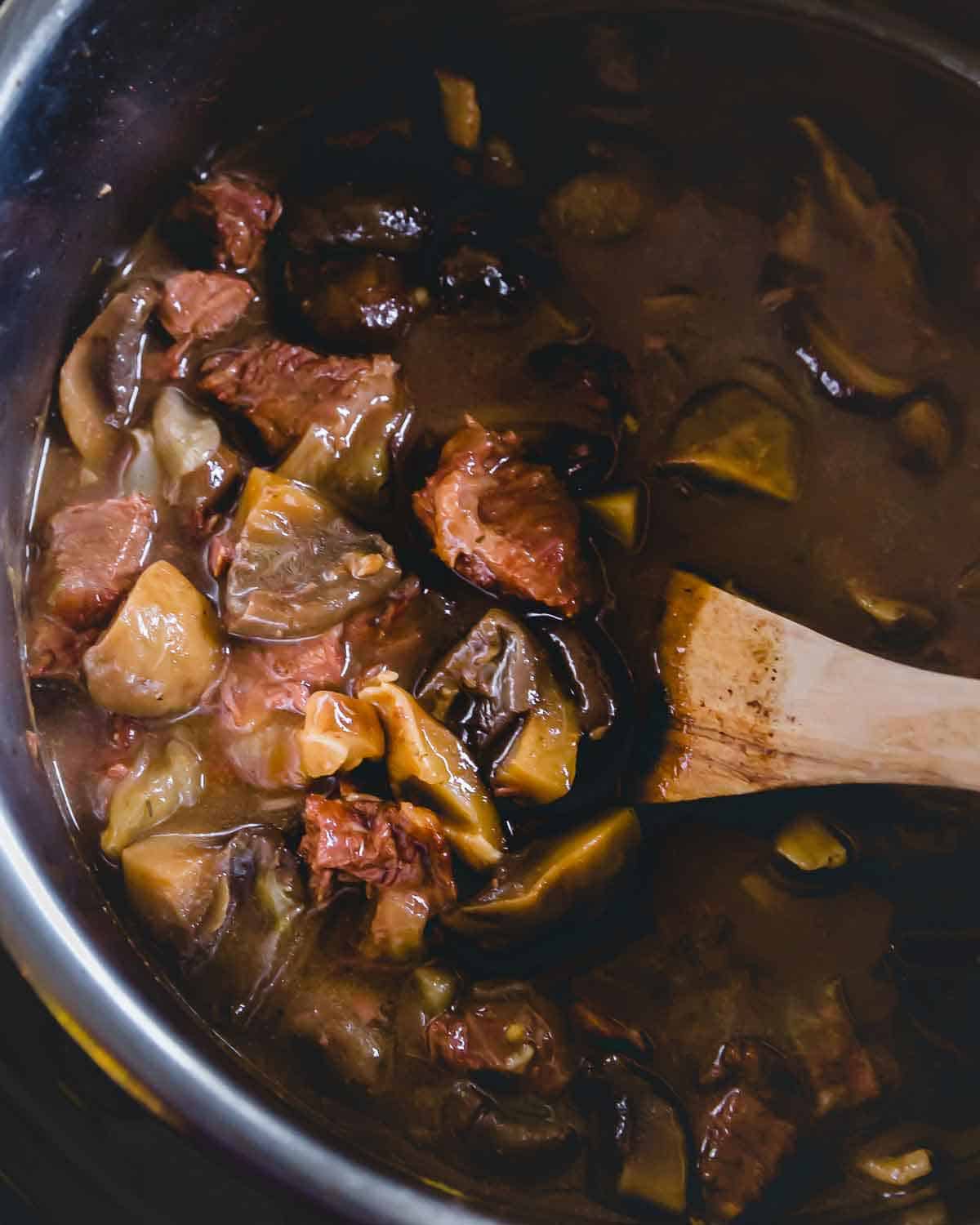 Beef and mushroom stew made in the Instant Pot