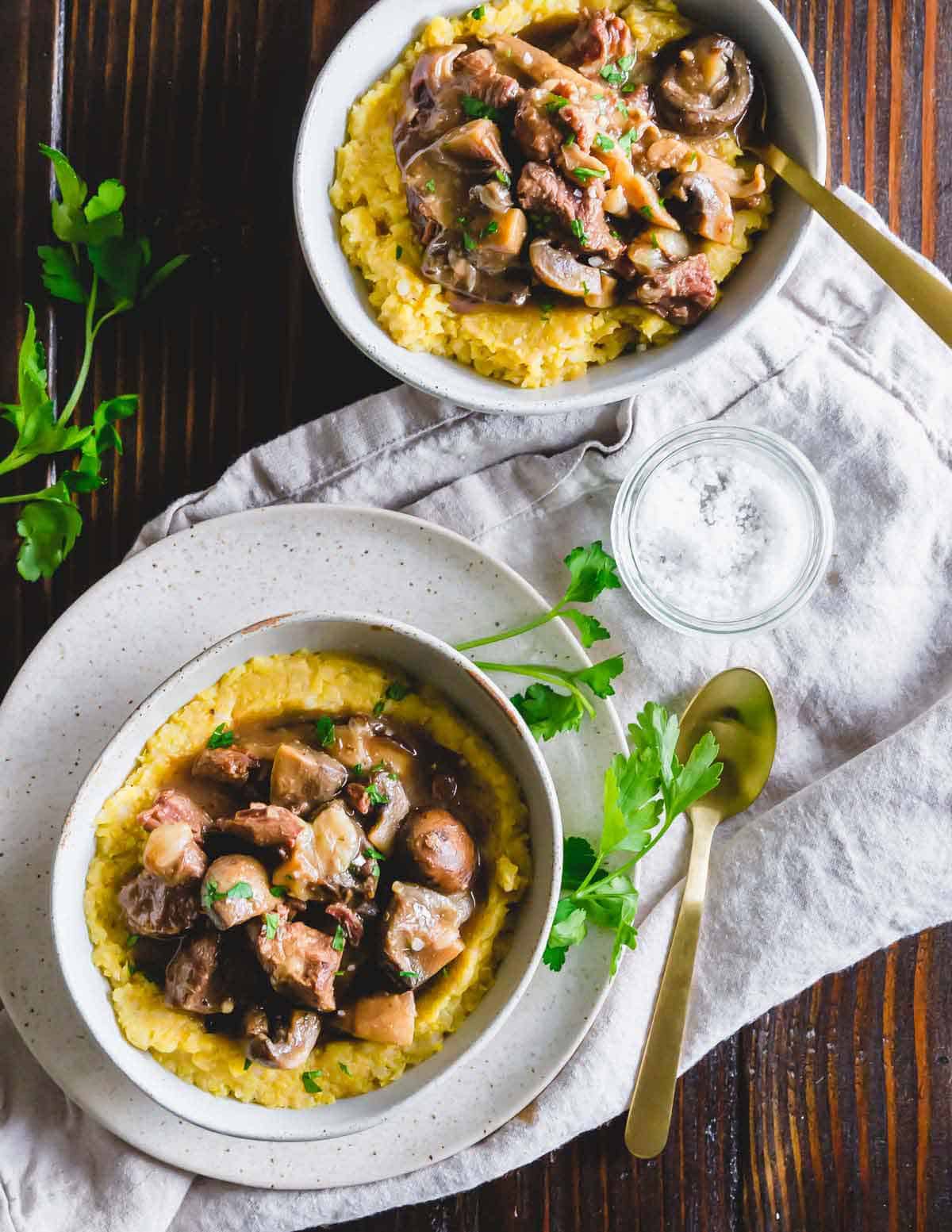 Make this recipe for beef mushroom stew in the Instant Pot for incredibly tender meat and a thick, comforting savory sauce.