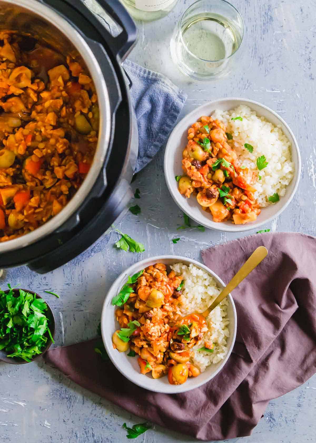 Vegan picadillo made in the Instant Pot is a healthy, plant based meal filled with flavor, spices and heartiness.
