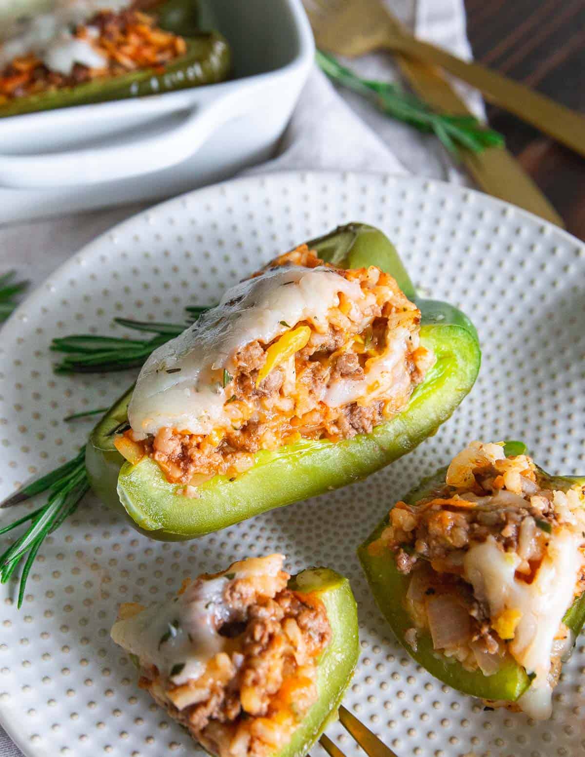 Easy bison stuffed peppers are a hearty and nutritious dinner.