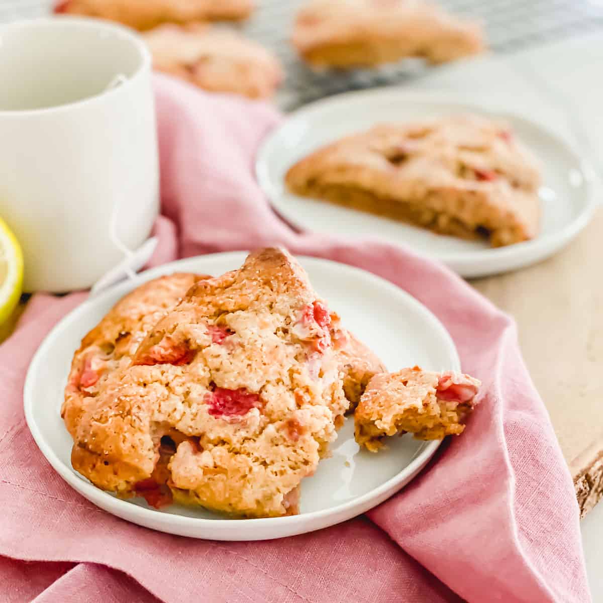 Vegan, gluten-free and grain-free, these strawberry lemon scones are a fresh, bright and delicious spring-time treat to enjoy with a cup of tea or coffee.