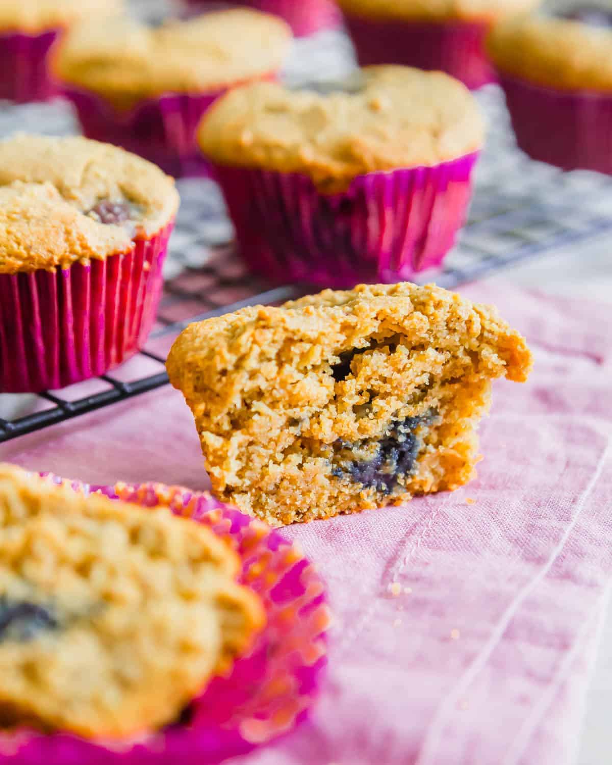 Healthy, vegan gluten-free corn muffins have a lovely crumbly texture and slightly sweet almond cherry flavor.