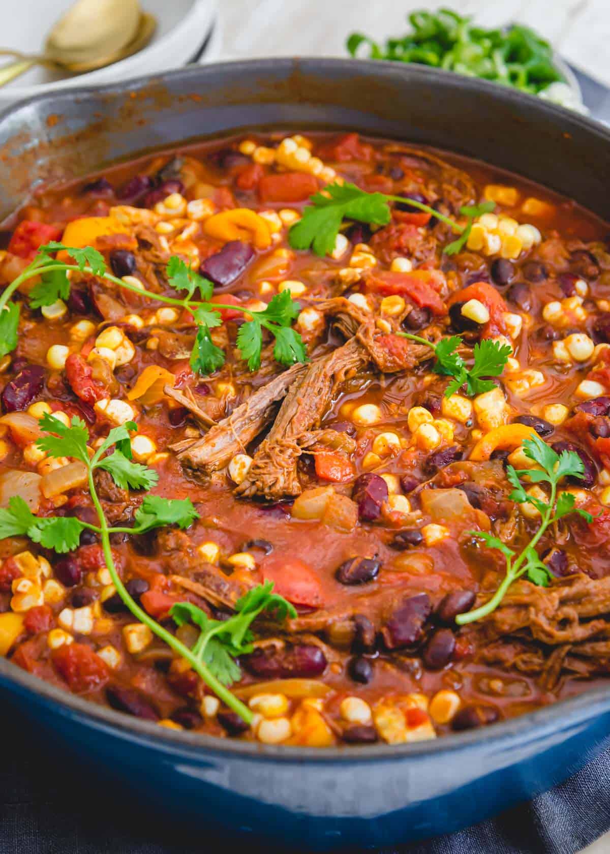 Use leftover brisket in this easy chili recipe for a quick hearty and comforting meal.