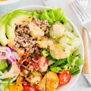 burger in a bowl with healthy burger sauce