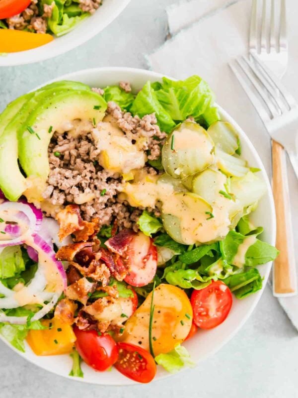 burger in a bowl with healthy burger sauce