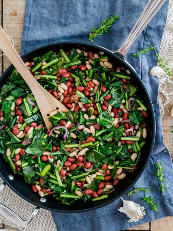 Sautéed dandelion greens with beans skillet
