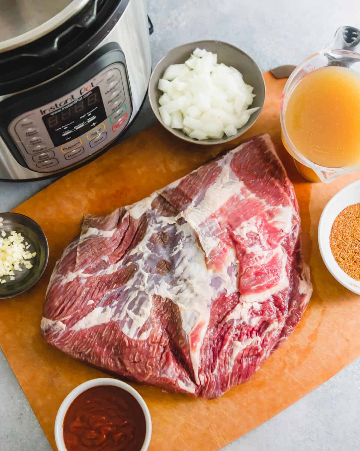 3.5 pound beef brisket before seasoning to cook in the Instant Pot.