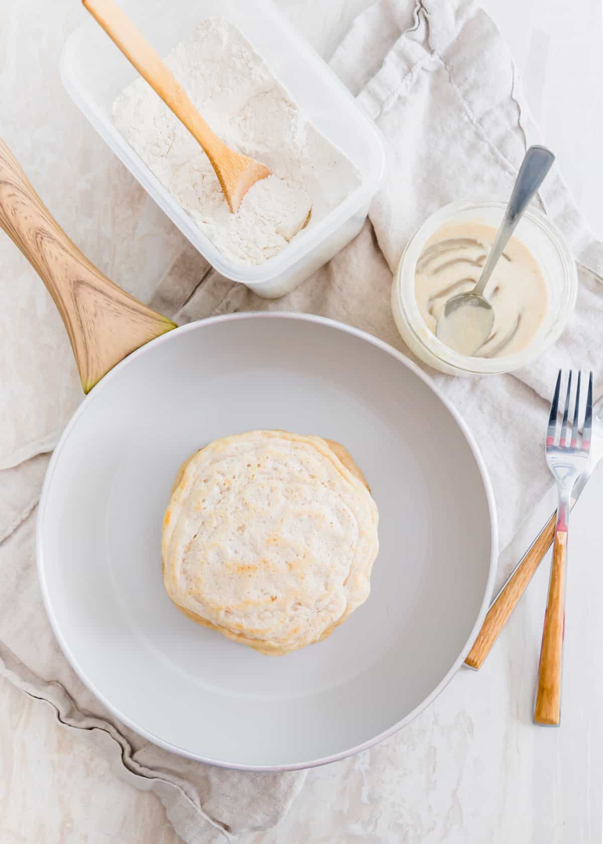 Easy sourdough pancakes made with saved sourdough discard.