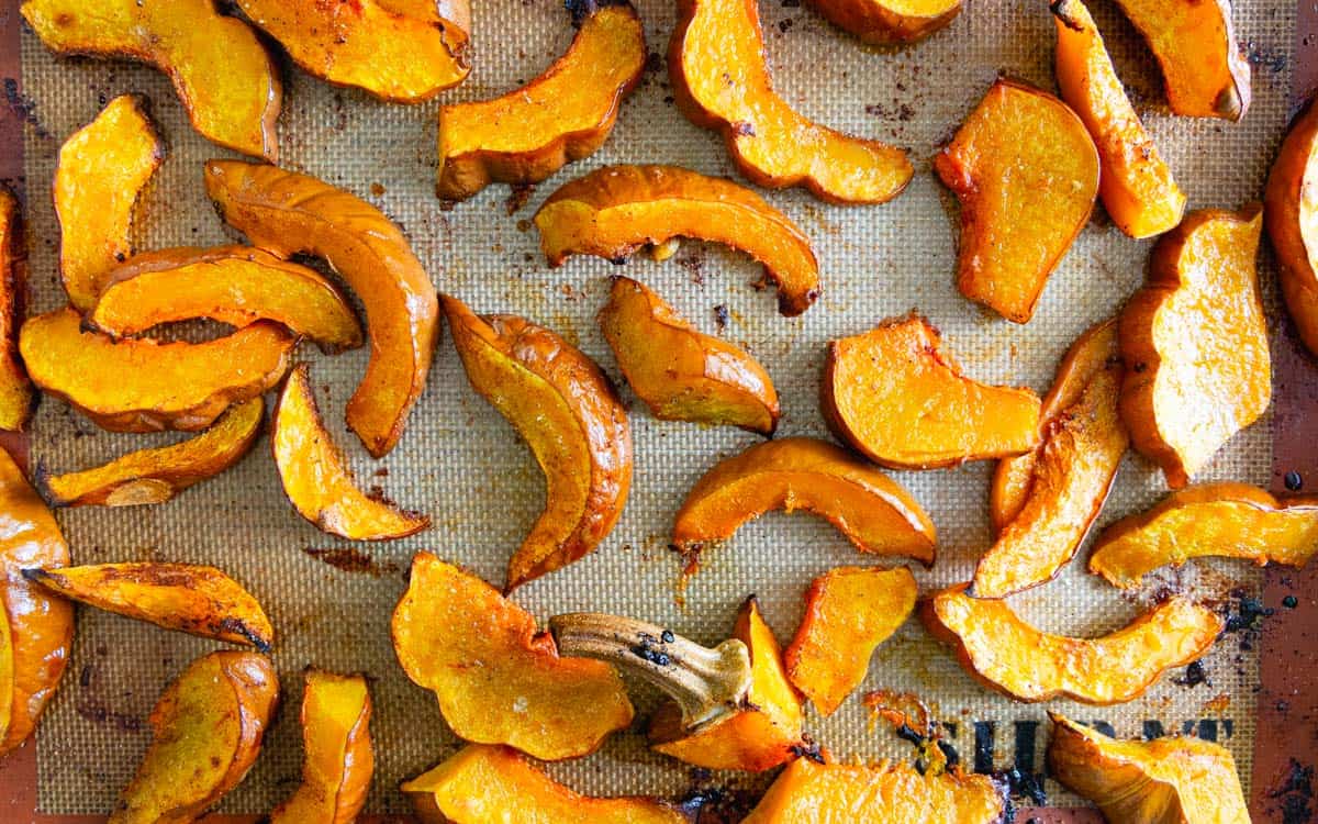 maple roasted koginut squash on sheet pan