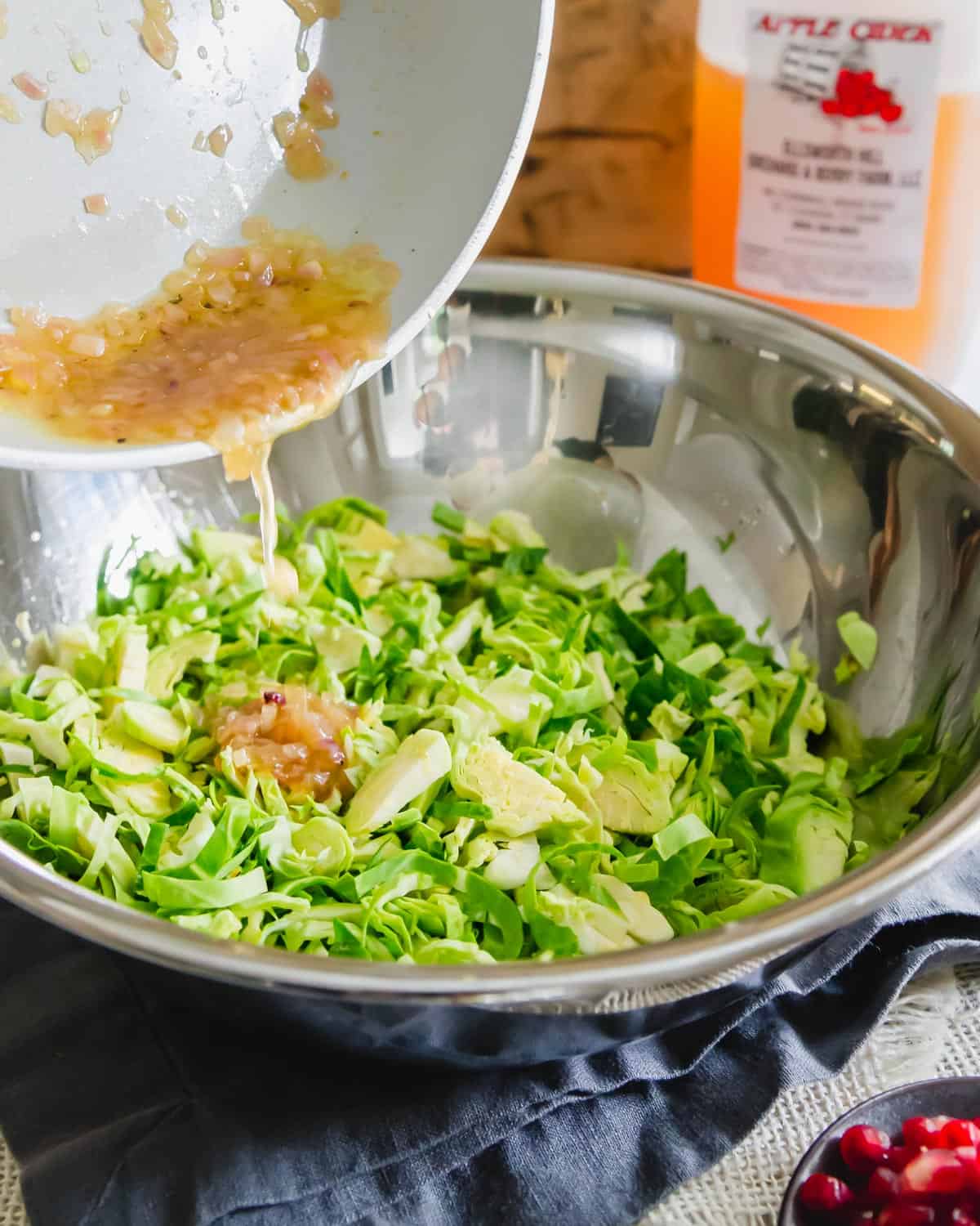 shredded brussels sprouts with apple cider shallot vinaigrette