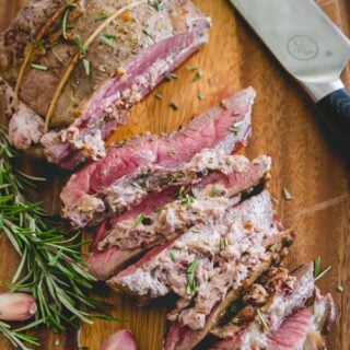 butterflied leg of lamb with cranberry goat cheese stuffing