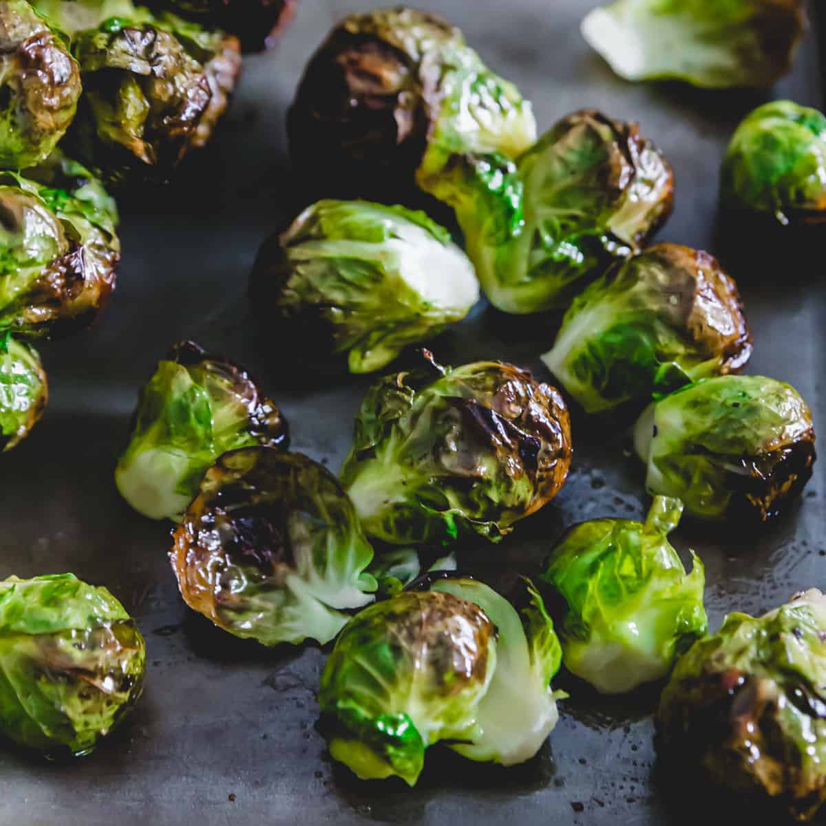 maple roasted Brussels sprouts cut off the stalk.