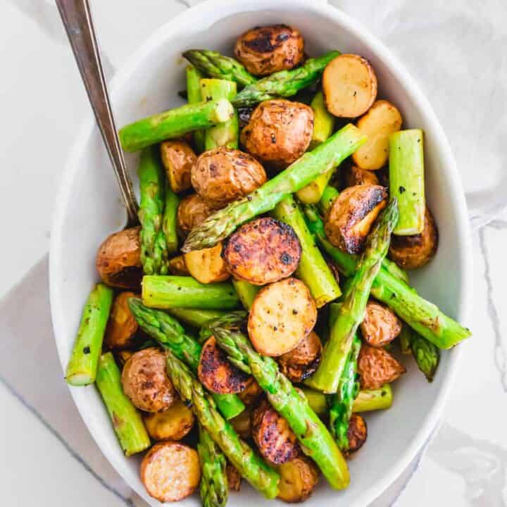 roasted potatoes and asparagus