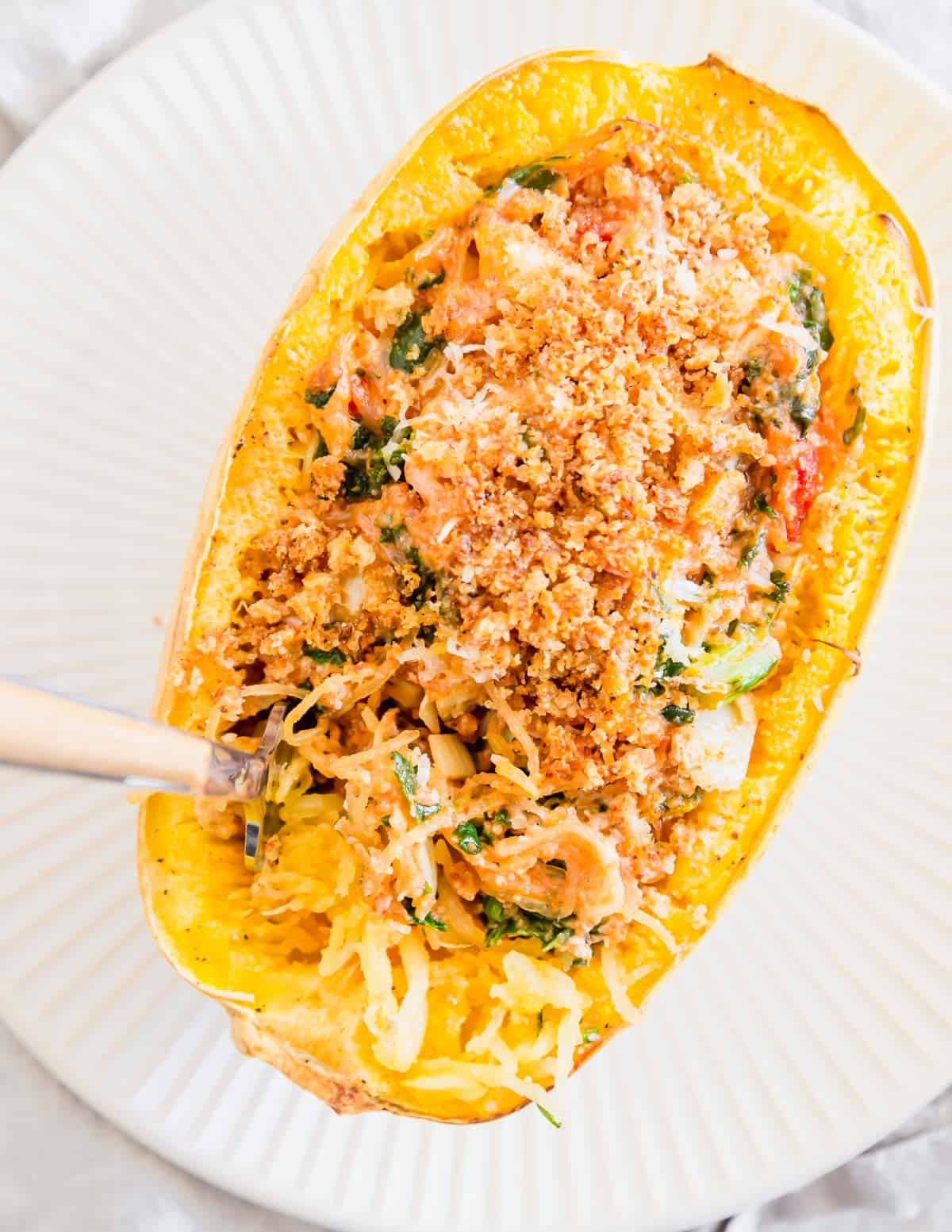 Twice baked spaghetti squash is a low-carb, vegetarian meal perfect for fall or winter.