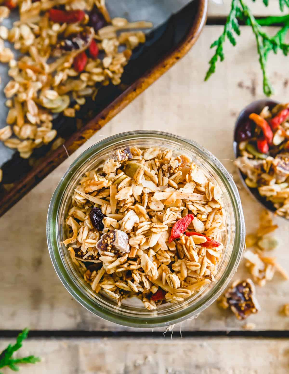 Tired of spending crazy money on expensive bags of store bought granola? Make this nut free granola recipe at home using your favorite dried fruit! It's gluten-free, vegan and nut-free so all dietary restrictions are accounted for.