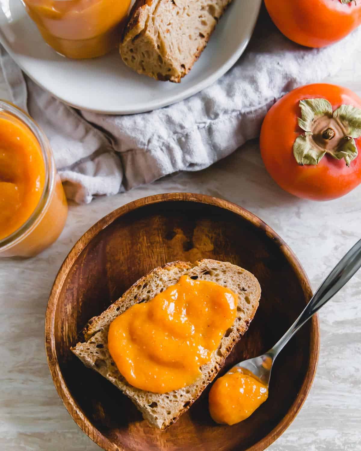 Simple persimmon jam recipe perfect for spreading on toast or gifting for the holidays.