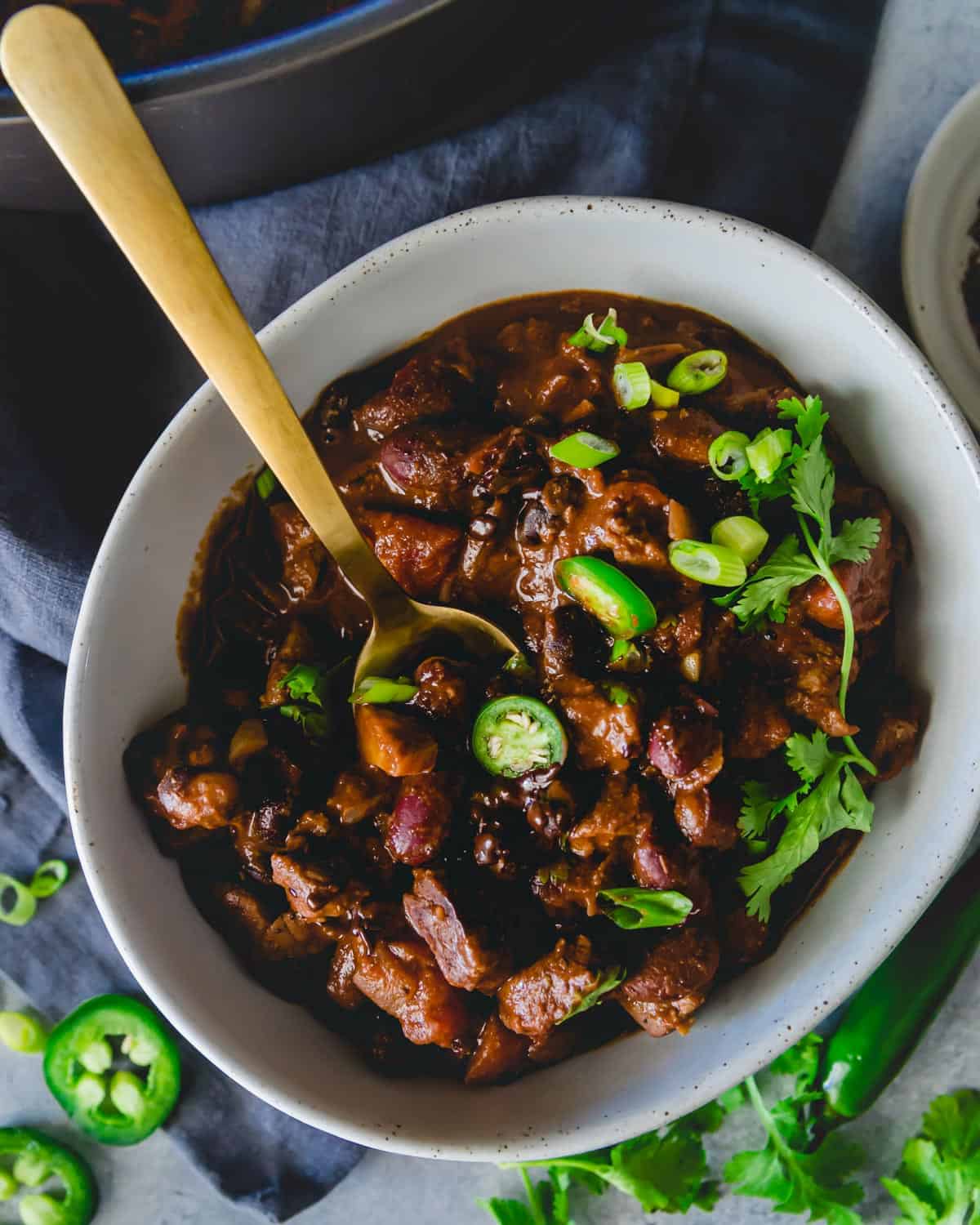 Chocolate lamb chili is a unique way to enjoy a lamb chili recipe using lamb stew meat in a thick and hearty smoky sauce.