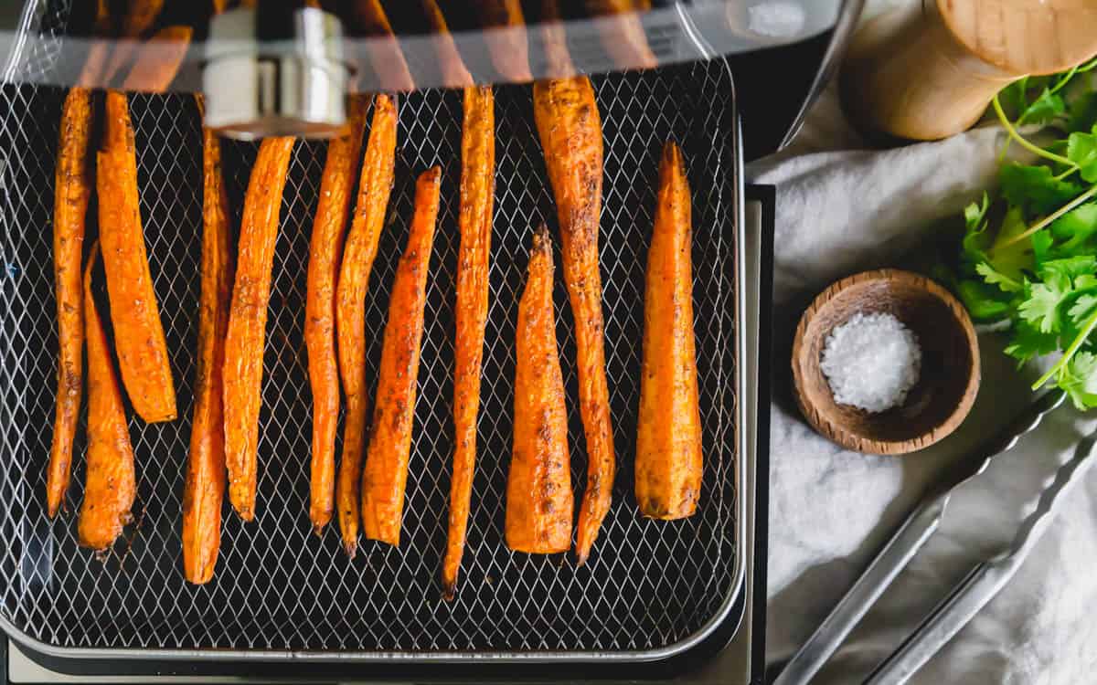 After just 20 minutes of roasting in the air fryer, these carrots are cooked to perfection.