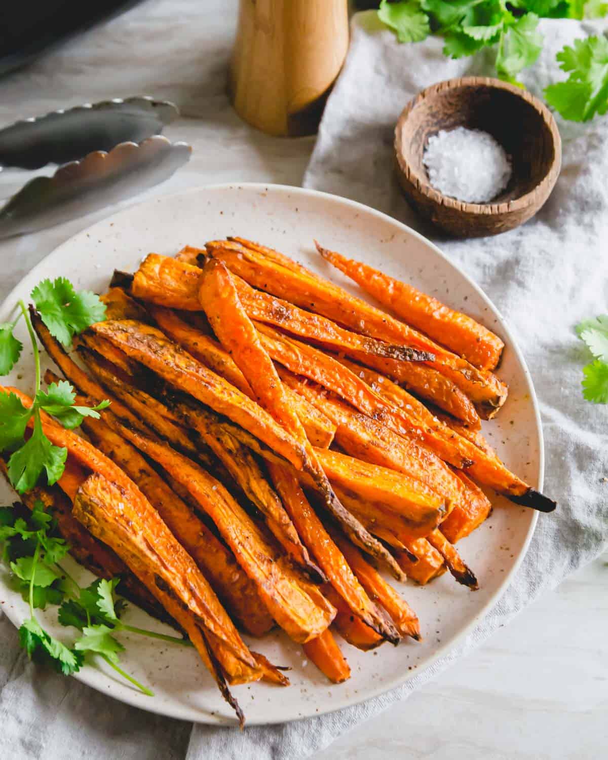 Simple air fryer savory roasted carrots complement almost any meal and are made in just 20 minutes!