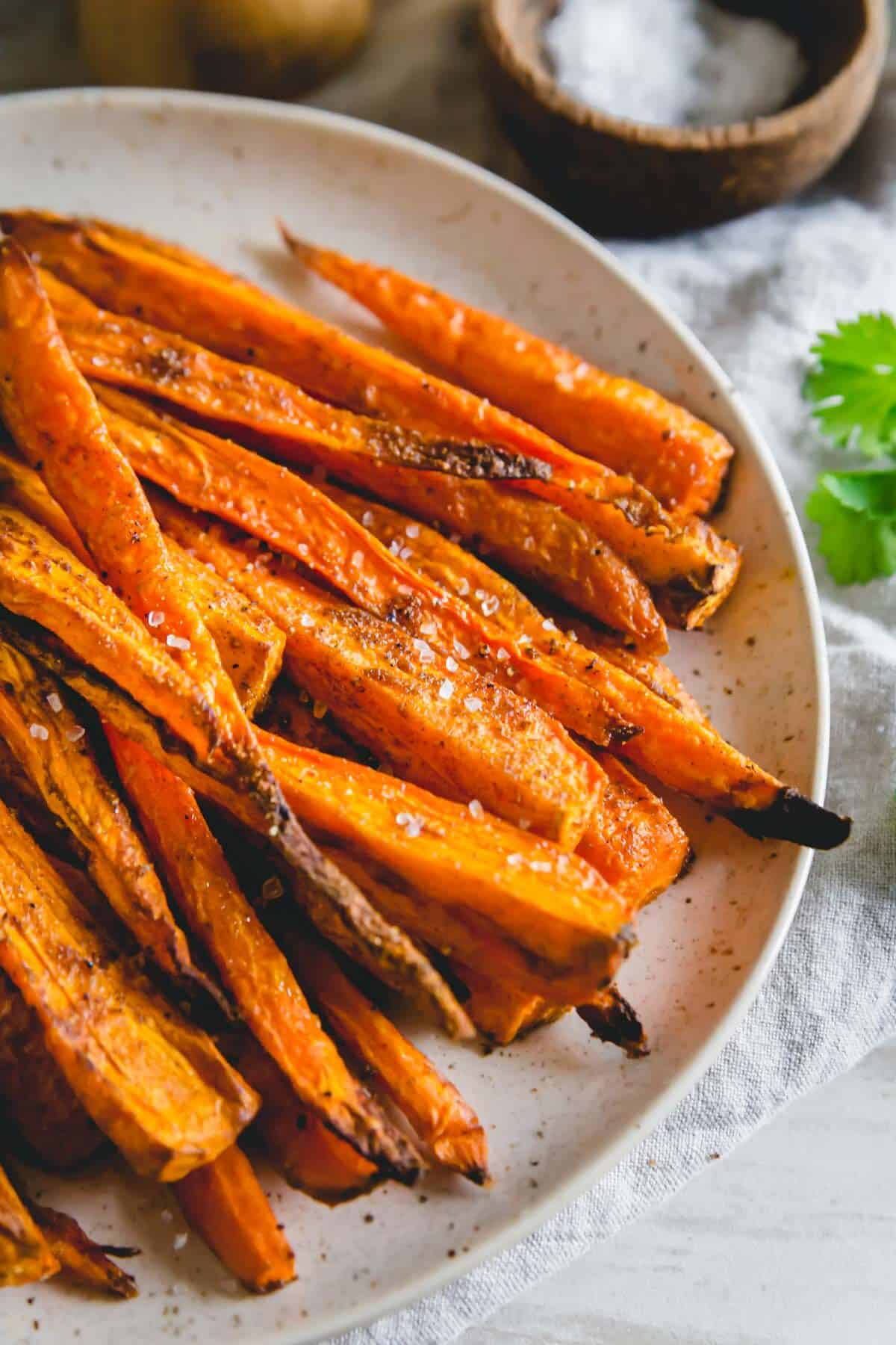 Consider these easy air fryer carrots roasted with simple savory spices for an easy spring side dish.