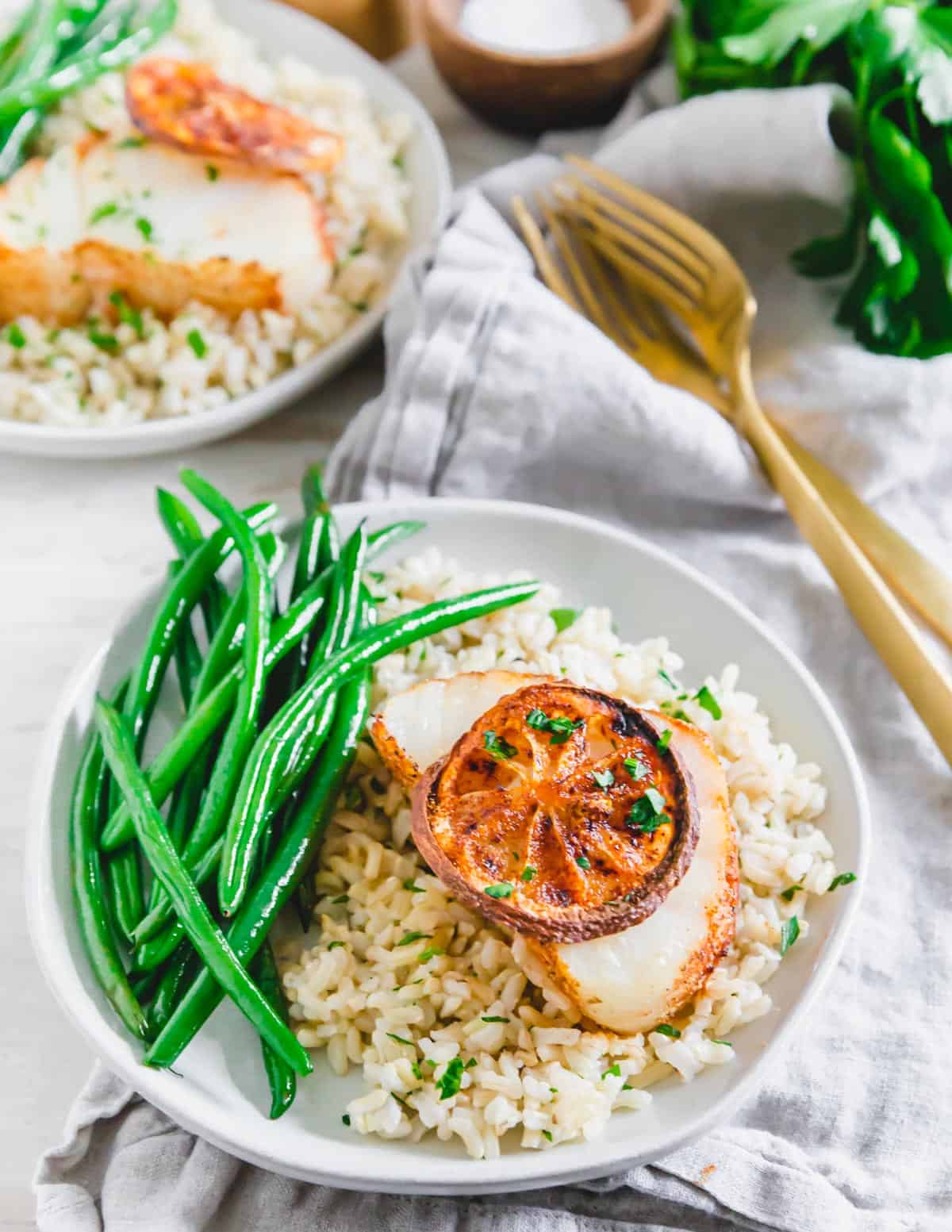 Easy air fryer cod is a 15 minute fish dinner with simple ingredients and a tender, delicate texture.