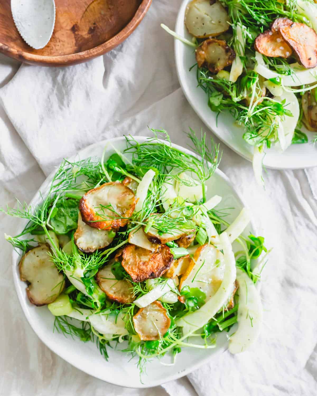 Roasted sunchoke salad plated.