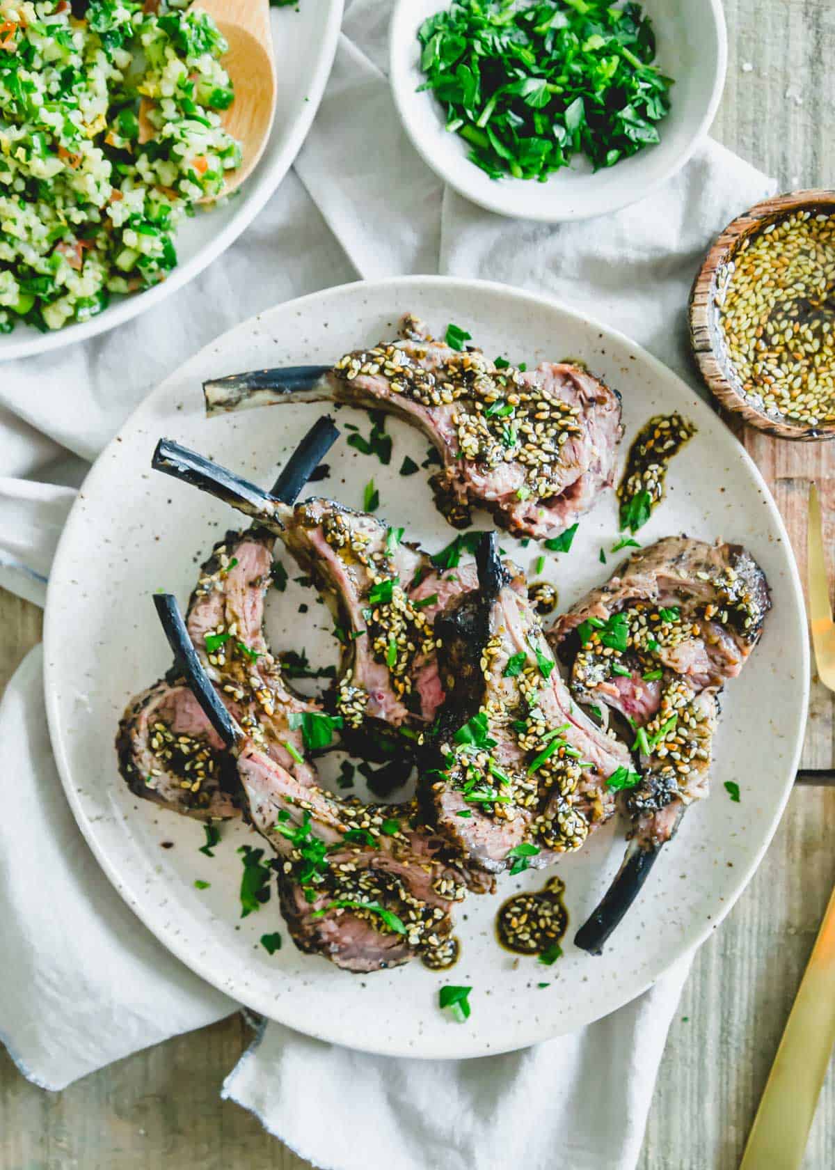 Simple grilled rack of lamb recipe with za'atar spice.